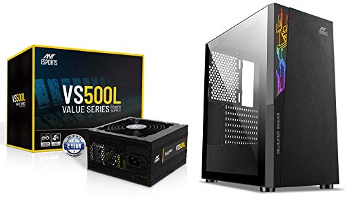 Ant Esports ICE-120AG Mid Tower Computer Case I Gaming Cabinet Supports ATX, Micro-ATX, Mini-ITX Motherboard with 1 x 120 mm Rear Fan Preinstalled - Black, with Ant Esports VS500L 500W Power Supply
