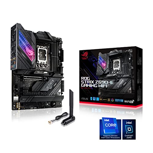 ASUS ROG Strix Z690-E Gaming WiFi LGA 1700 (12th Gen Intel Core) ATX Gaming Motherboard with DDR5, PCIe 5.0, M.2 Combo-Sink, WiFi 6E, 2.5 Gb Ethernet, Five M.2 with ROG Hyper M.2 Card and Aura Sync