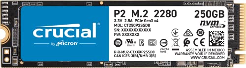 Crucial P2 250GB 3D NAND NVMe PCIe M.2 SSD Up to 2400MB/s - CT250P2SSD8