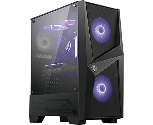 MSI MAG Forge 100M Mid Tower Gaming PC Case (Black, 2 x 120mm RGB Fans, 1 x 120mm Rear Fan, 2 x USB 3.2 Gen1 Type-A, Tempered Glass Panel, Magnetic Dust Filter, ATX, m-ATX, Mini-ITX)