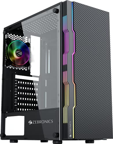 ZEBRONICS Zeb-Platonic Premium Gaming Cabinet with RGB sync Support, RGB Controller, USB3.0, 120mm Fan, mATX/ATX Support, Tempered Glass Panel, Front LED Strip and Optimized Design, Black
