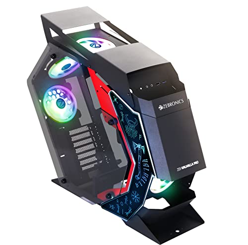 ZEBRONICS Zeb-Valhalla PRO Premium Gaming Cabinet with RGB sync, 100+ LED Modes, Fan Controller, Remote, 4X Center Glow RGB Fans, USB 3.0, Tempered Glass Panel and Heavy Duty Metal Frame (Black+Red)